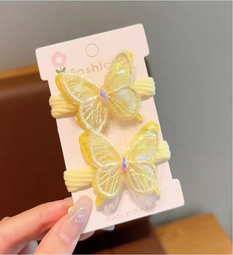 Sheer Butterfly Elastic Hair Ties - Cute Mesh Butterfly Ponytail Holders (2-Piece Set)