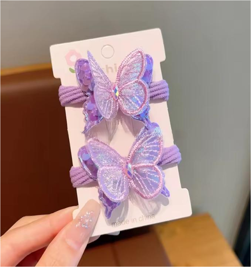 Sheer Butterfly Elastic Hair Ties - Cute Mesh Butterfly Ponytail Holders (2-Piece Set)