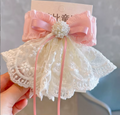 Elegant Lace Ruffle Bow Hair Clip - Vintage Tiered Ribbon & Pearl Duckbill Hairpin
