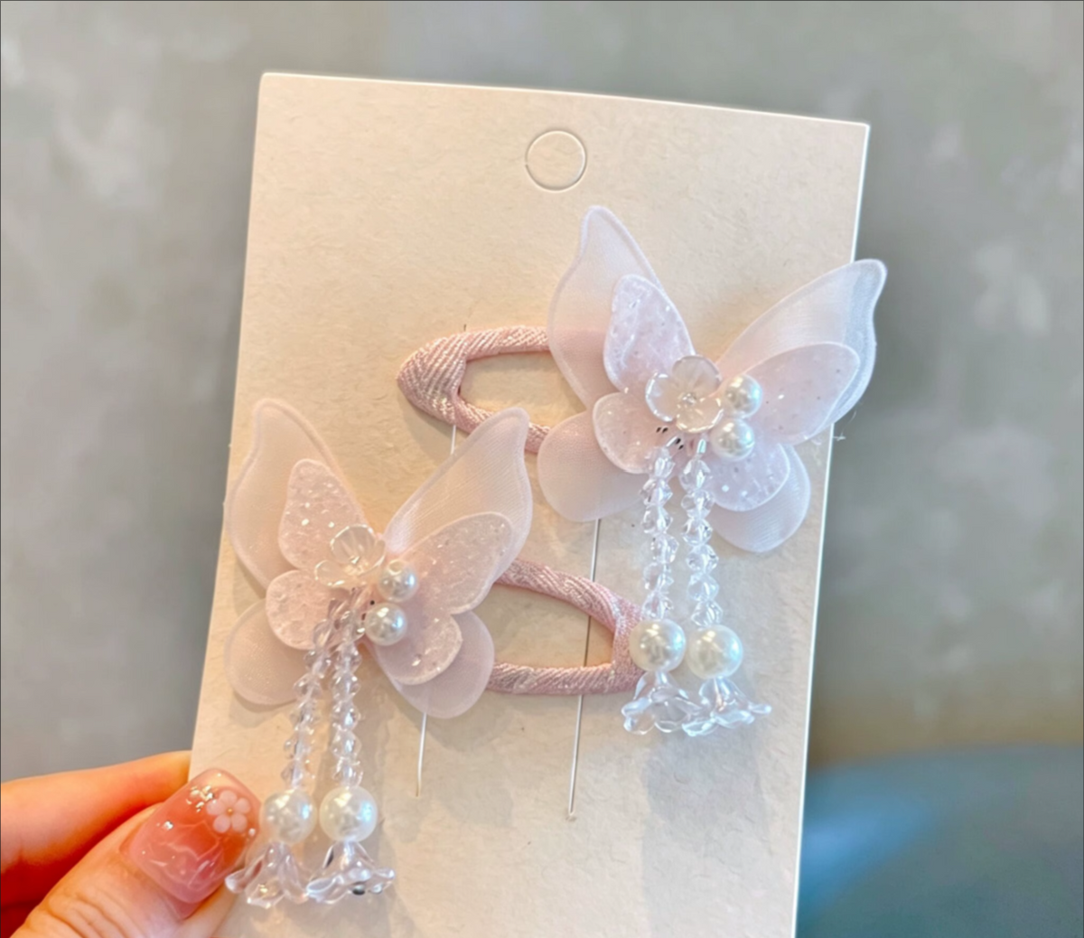 Dreamy Organza Butterfly & Pearl Dangle Hair Clip Pairs - Graceful Fairy Hairpins
