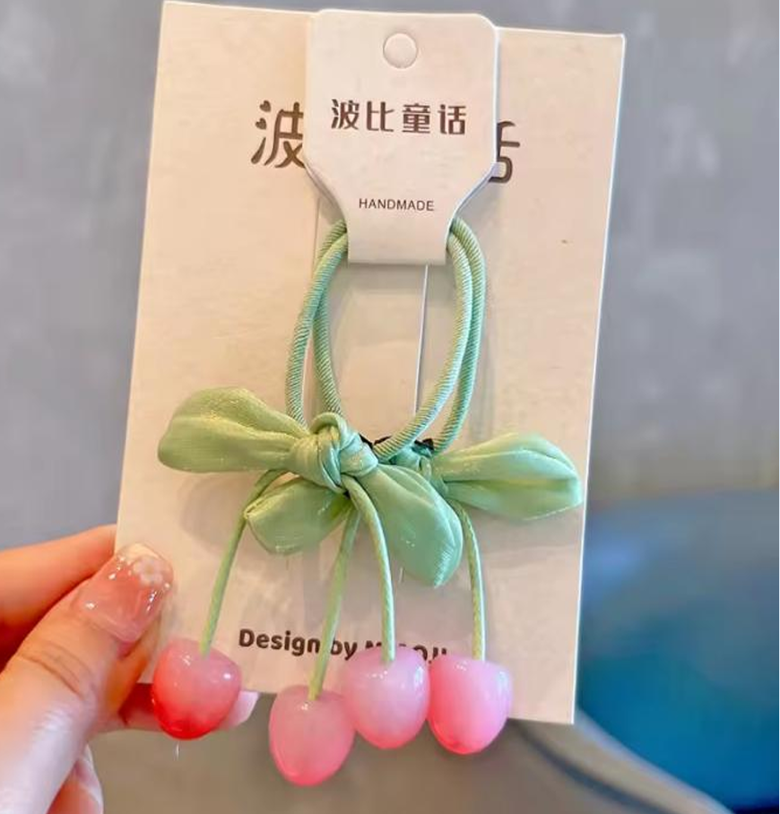 Sweet Glitter Cherry Hair Accessories - Cute Resin Cherry Hair Tie & Clip Set