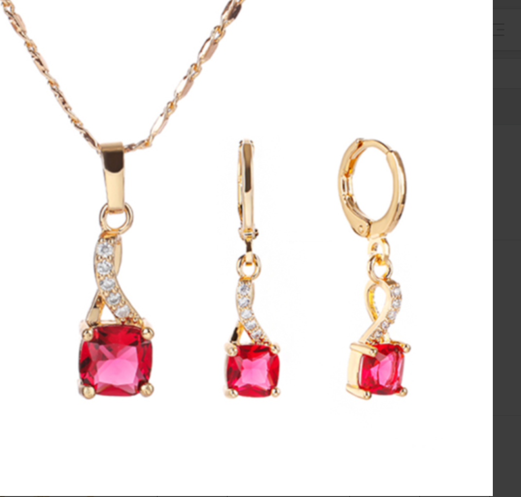 18K Gold Plated Vintage Twist Cushion-Cut Zircon Necklace & Earrings Jewelry Set