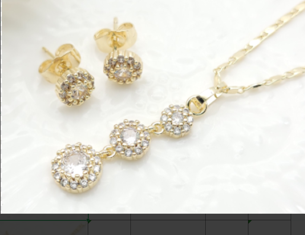 18K Gold Plated Emerald Green Tassel Halo Zircon Necklace & Earrings Jewelry Set
