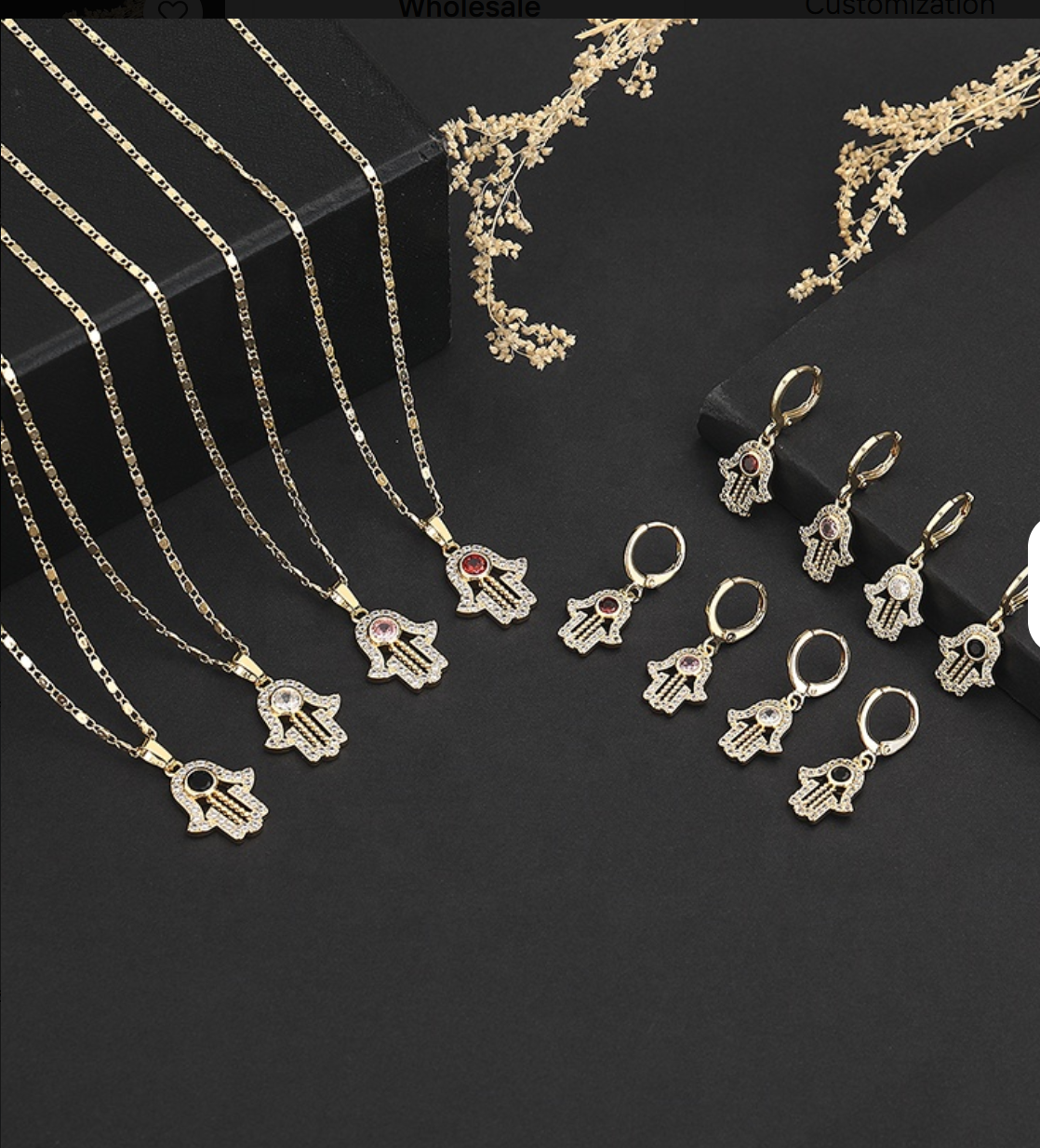 18K Gold Plated Hamsa Hand Protection Pendant Necklace & Huggie Earrings Jewelry Set