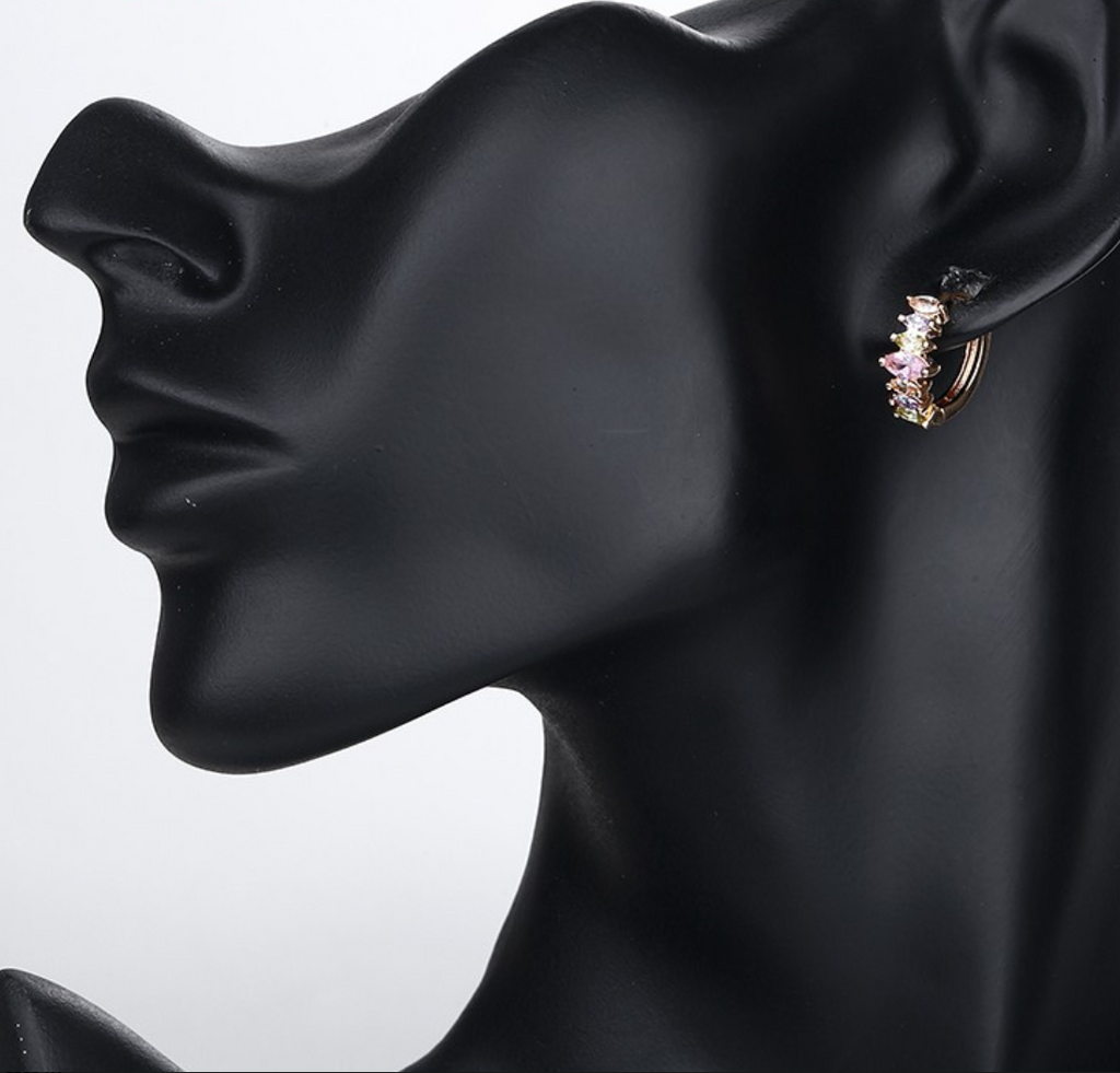 18K Gold Plated Colorful Marquise CZ Stone Geometric Hoop Earrings for Women
