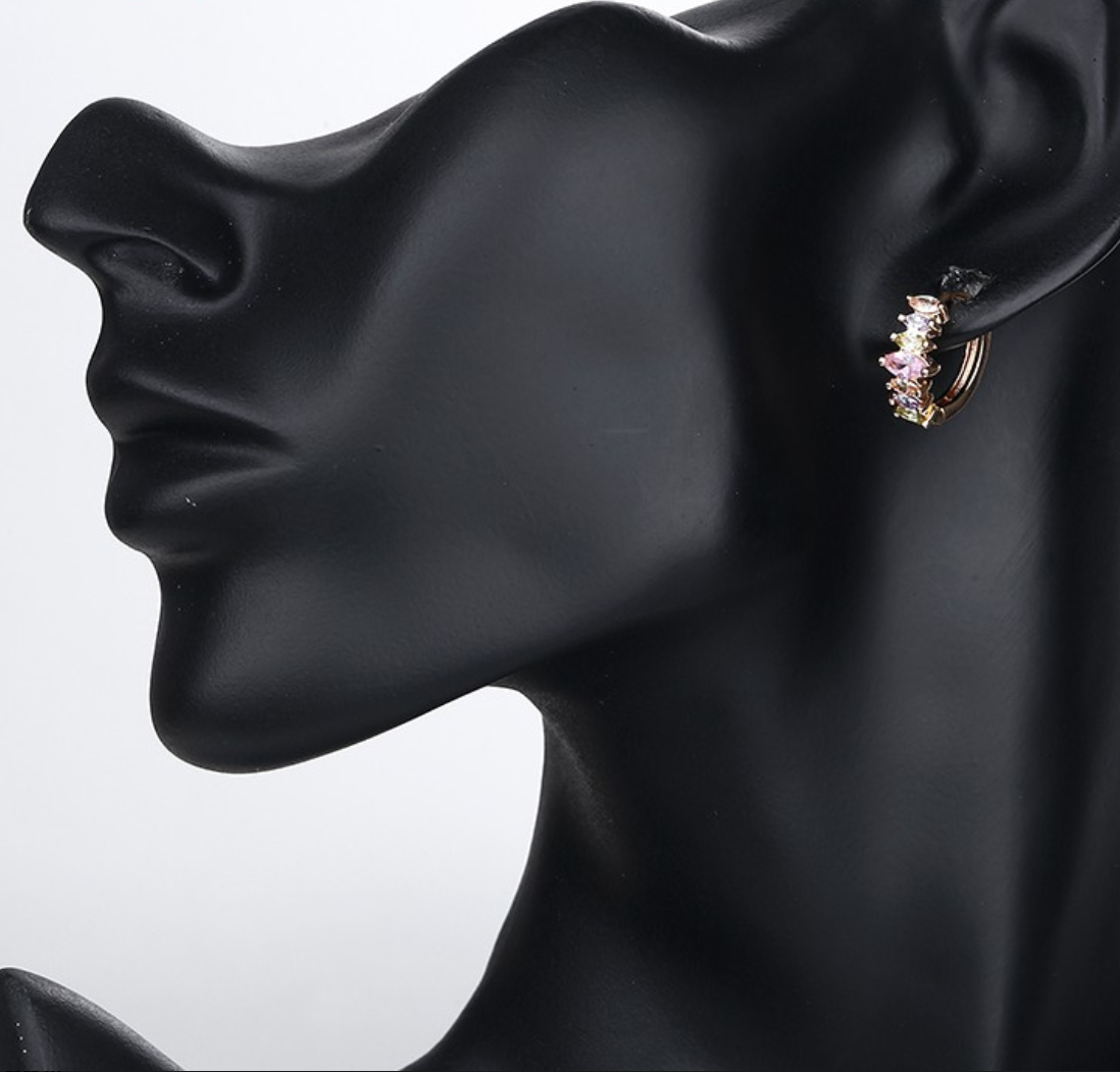 18K Gold Plated Colorful Marquise CZ Stone Geometric Hoop Earrings for Women