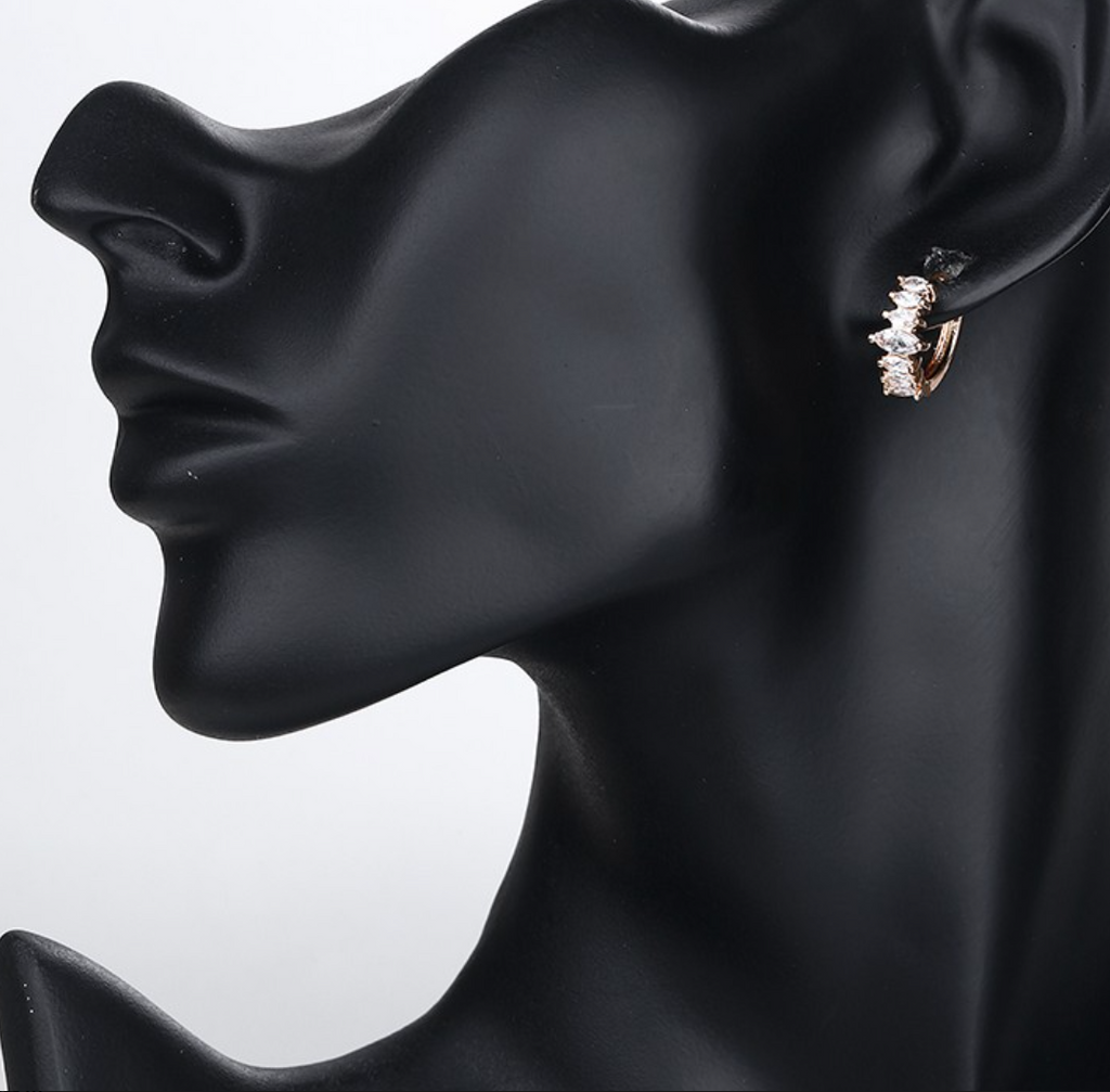 18K Gold Plated Colorful Marquise CZ Stone Geometric Hoop Earrings for Women