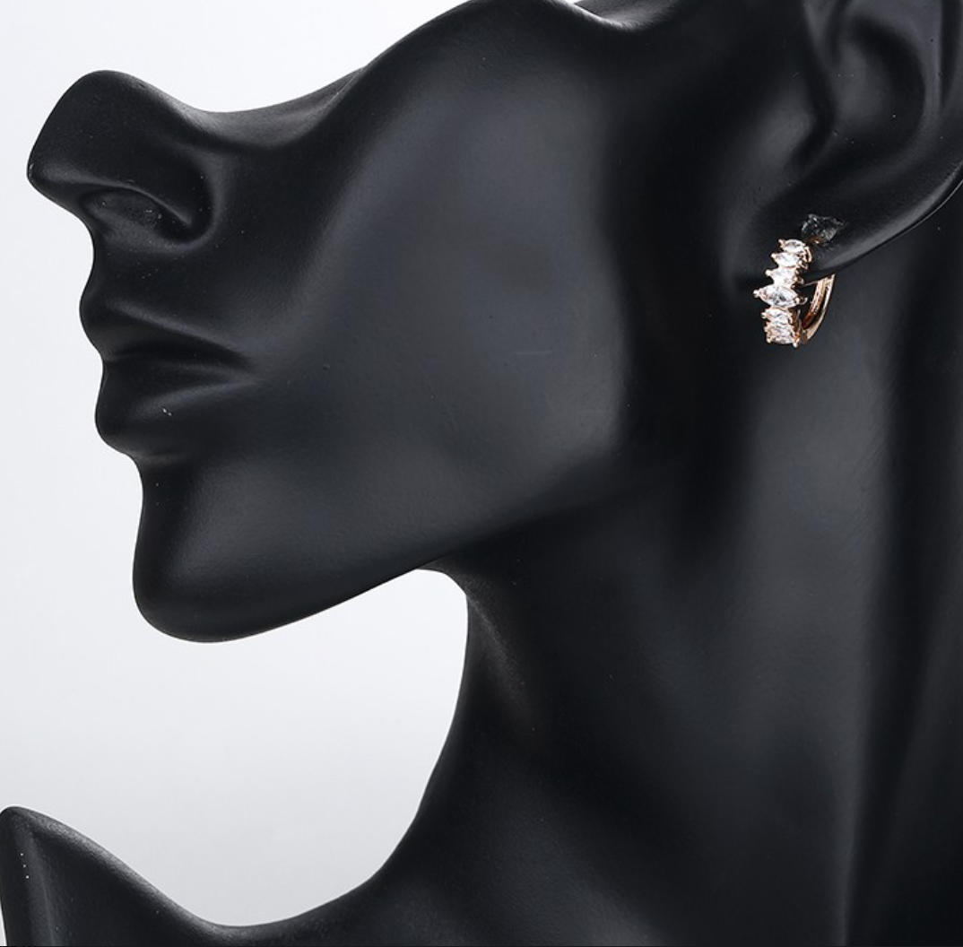 18K Gold Plated Colorful Marquise CZ Stone Geometric Hoop Earrings for Women