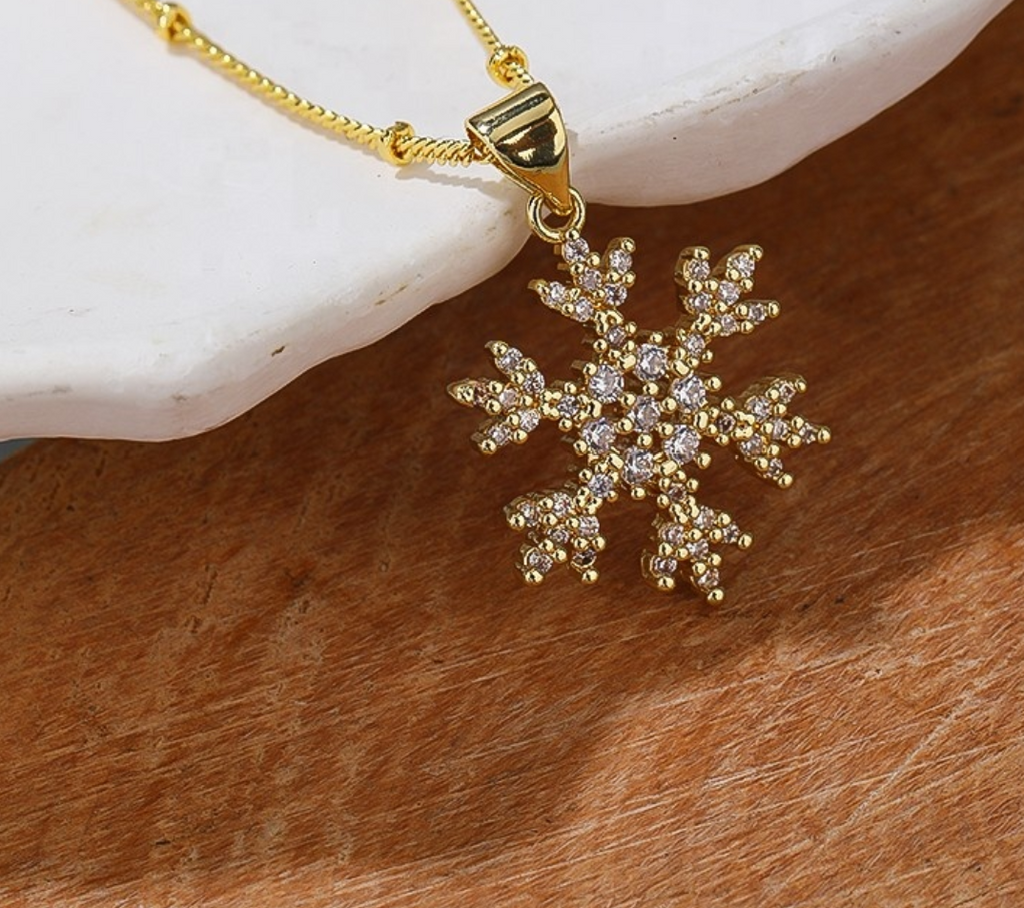 18K Gold Plated Christmas & Winter Holiday Pendant Necklace with AAA Zircon Crystals