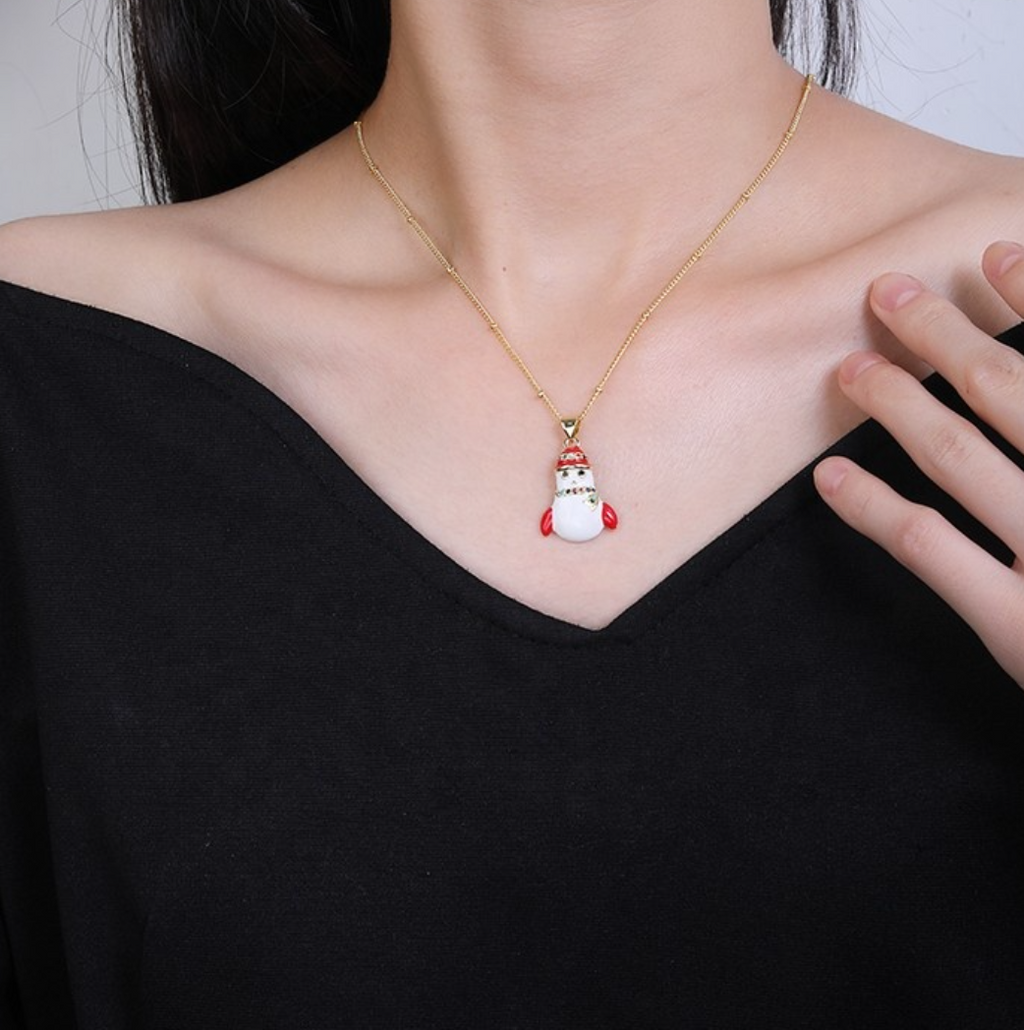 18K Gold Plated Christmas & Winter Holiday Pendant Necklace with AAA Zircon Crystals