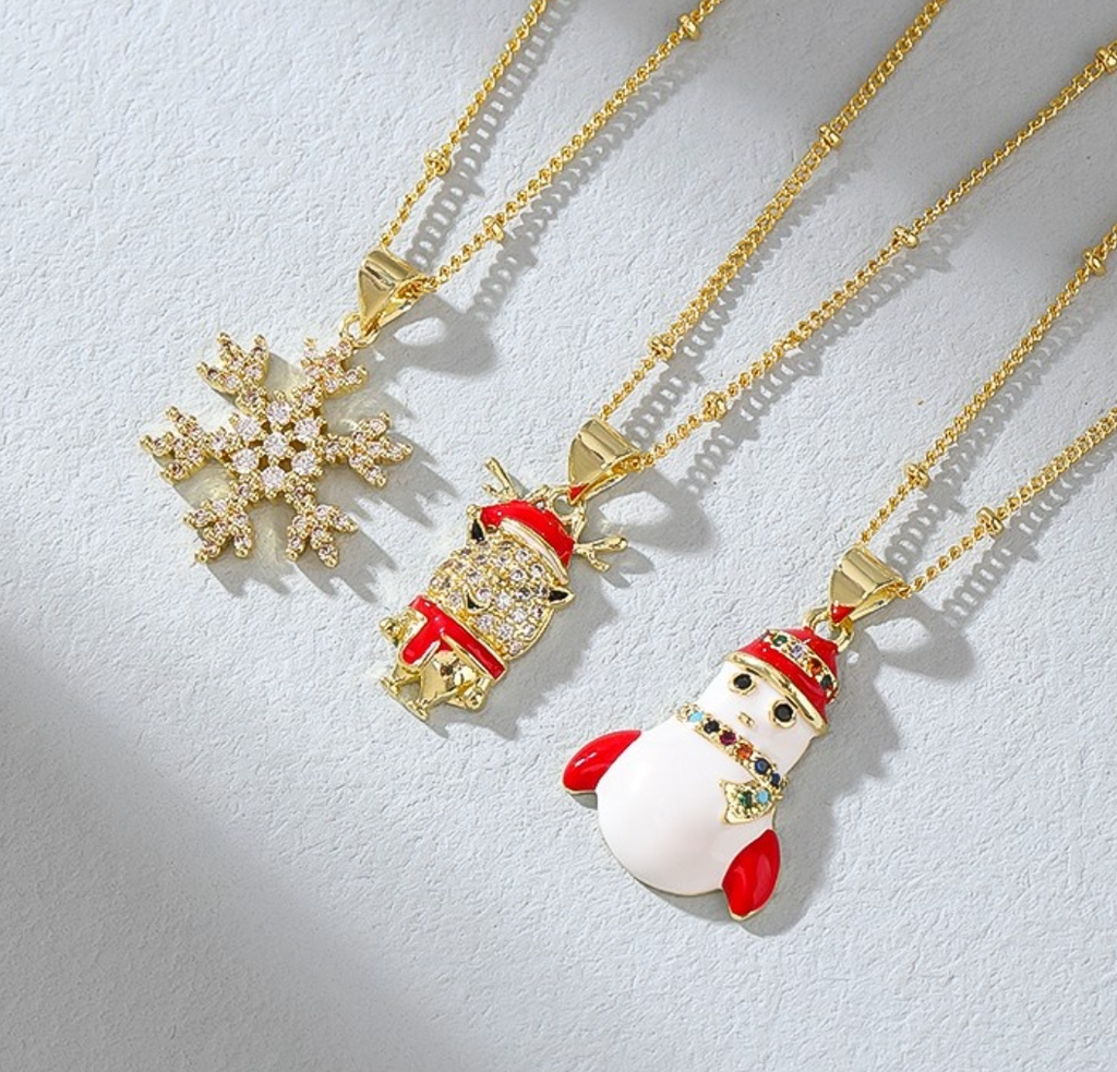 18K Gold Plated Christmas & Winter Holiday Pendant Necklace with AAA Zircon Crystals