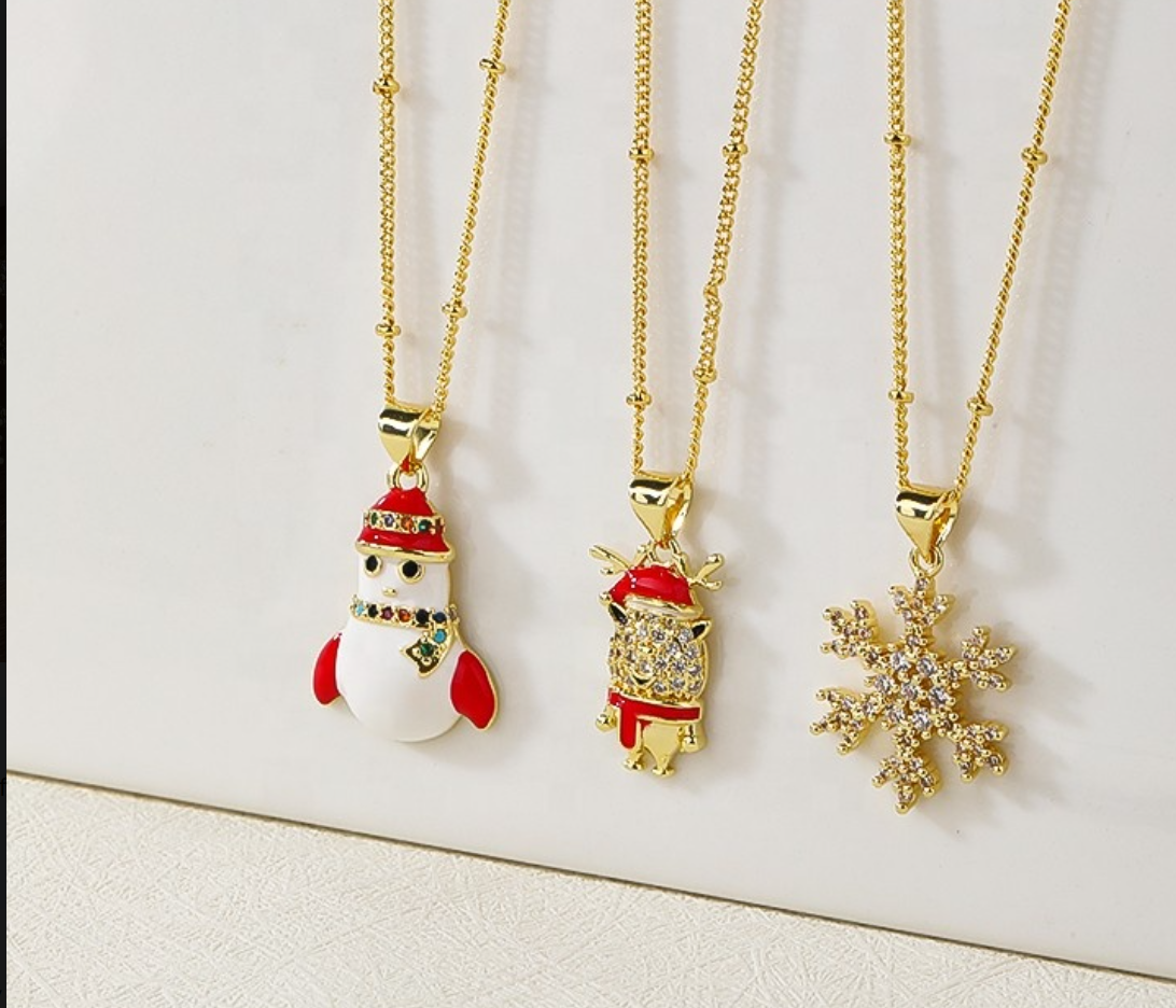 18K Gold Plated Christmas & Winter Holiday Pendant Necklace with AAA Zircon Crystals