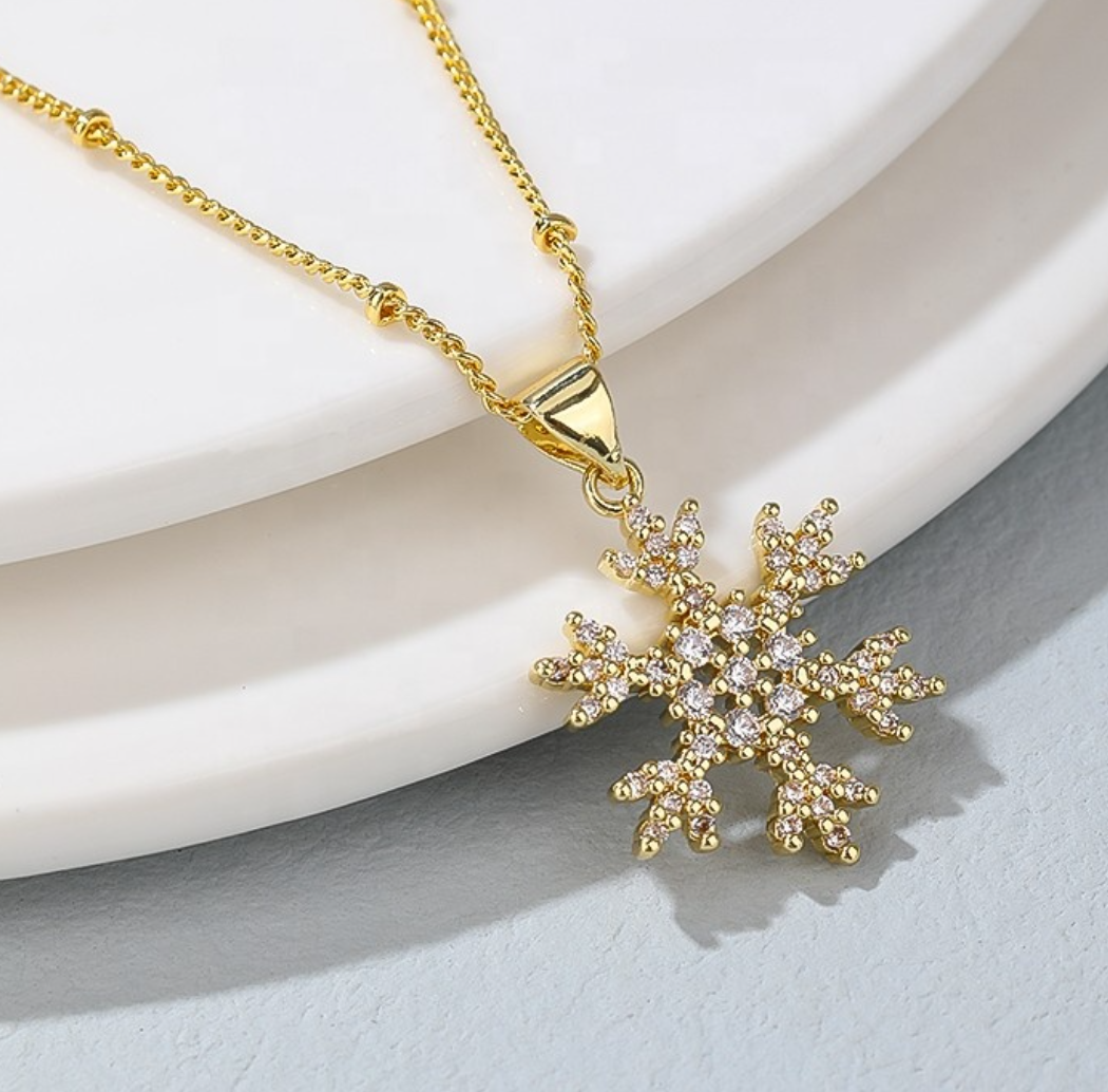 18K Gold Plated Christmas & Winter Holiday Pendant Necklace with AAA Zircon Crystals