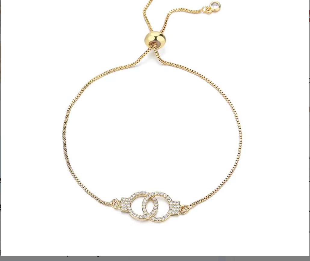 18K Gold Plated Adjustable Push-Pull Chain Bracelet with Sparkling Cubic Zirconia Charm