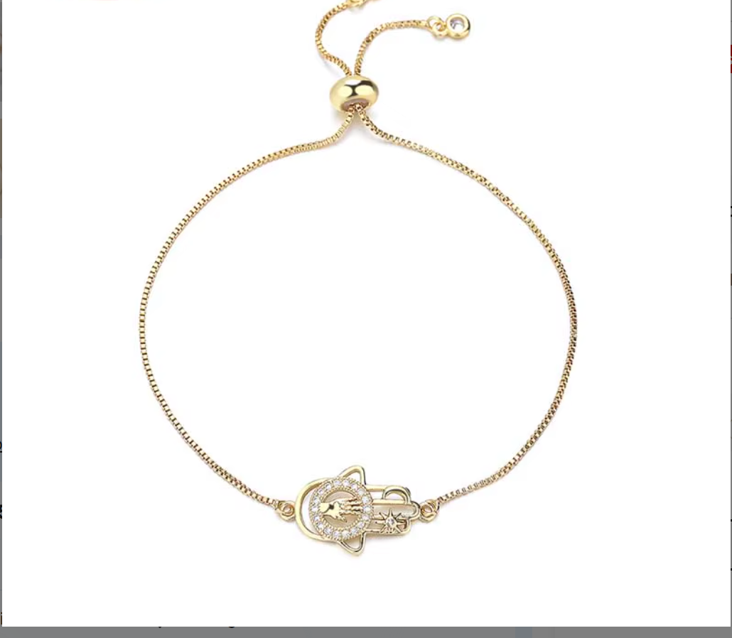 18K Gold Plated Adjustable Push-Pull Chain Bracelet with Sparkling Cubic Zirconia Charm