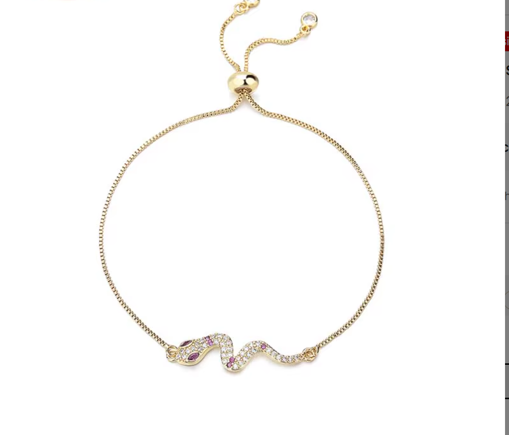 18K Gold Plated Adjustable Push-Pull Chain Bracelet with Sparkling Cubic Zirconia Charm