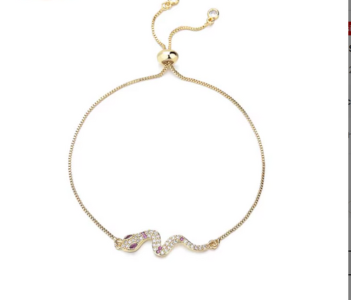 18K Gold Plated Adjustable Push-Pull Chain Bracelet with Sparkling Cubic Zirconia Charm