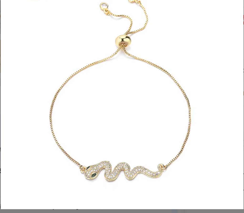 18K Gold Plated Adjustable Push-Pull Chain Bracelet with Sparkling Cubic Zirconia Charm