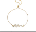 18K Gold Plated Adjustable Push-Pull Chain Bracelet with Sparkling Cubic Zirconia Charm