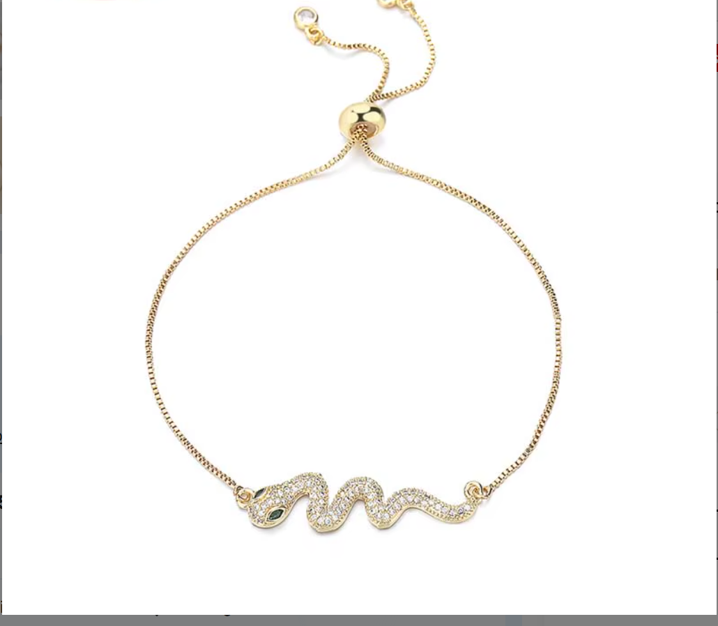 18K Gold Plated Adjustable Push-Pull Chain Bracelet with Sparkling Cubic Zirconia Charm