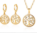 18K Gold Plated Tree of Life Jewelry Set - Necklace and Earrings with White Cubic Zirconia