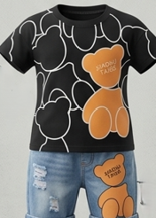 Premium Ribbed Summer Short Set - Playful Bear