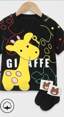 Premium Cotton Kids Summer Short Set - Playful Giraffe Edition