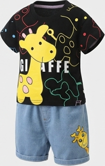 Premium Cotton Kids Summer Short Set - Playful Giraffe Edition