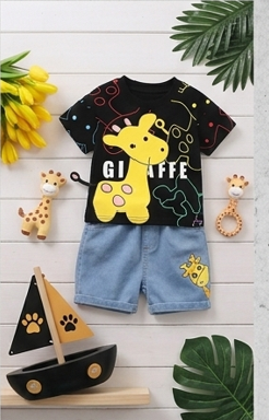Premium Cotton Kids Summer Short Set - Playful Giraffe Edition