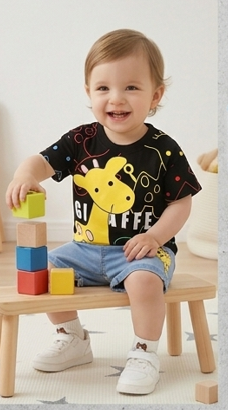 Premium Cotton Kids Summer Short Set - Playful Giraffe Edition