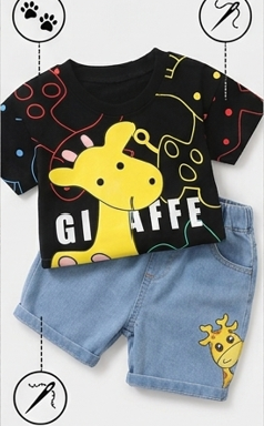 Premium Cotton Kids Summer Short Set - Playful Giraffe Edition