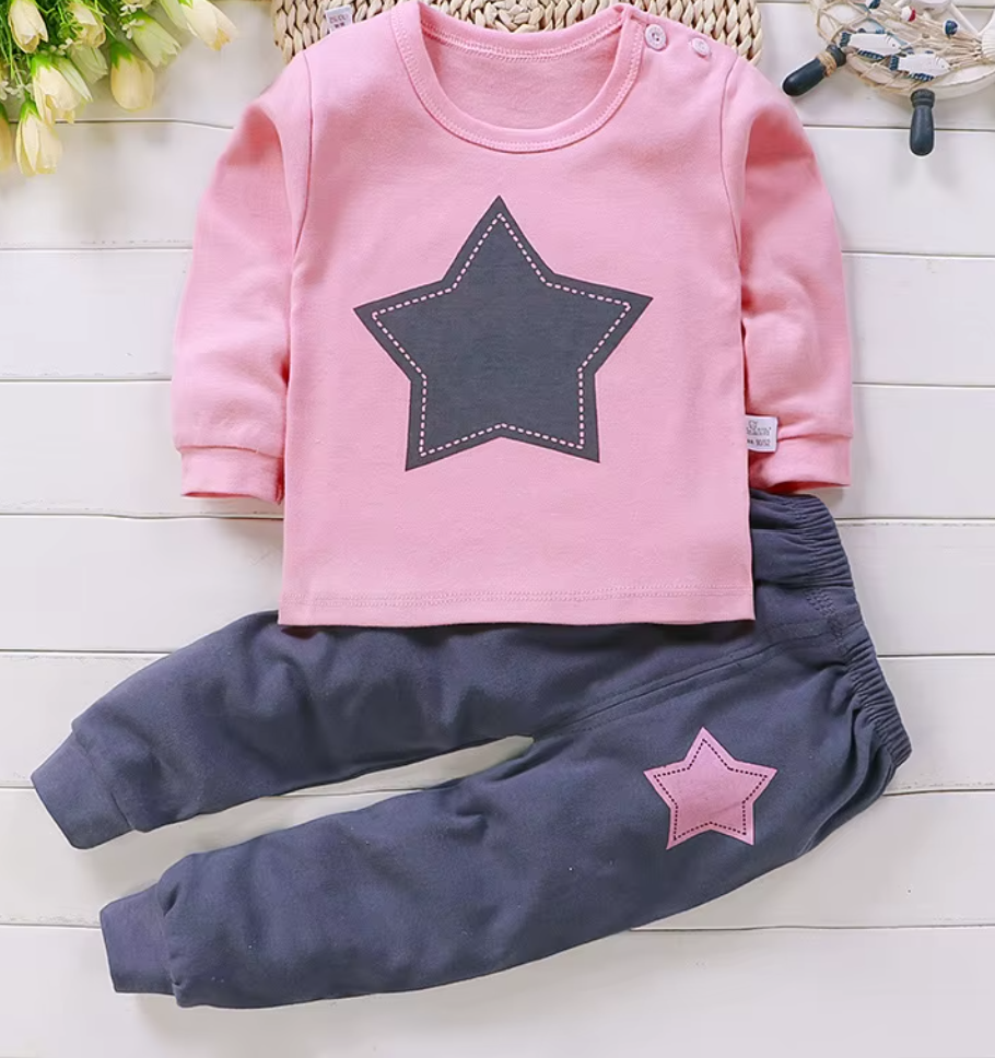 Premium Organic Cotton Kids Pajama Set - "Starry Night" Pink & Gray Edition