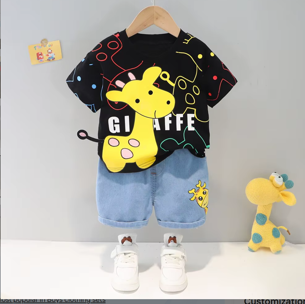 Premium Cotton Kids Summer Short Set - Playful Giraffe Edition