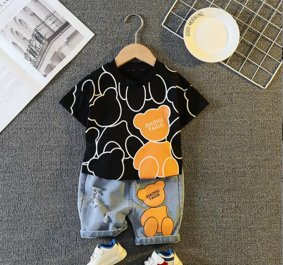 Premium Ribbed Summer Short Set - Playful Bear