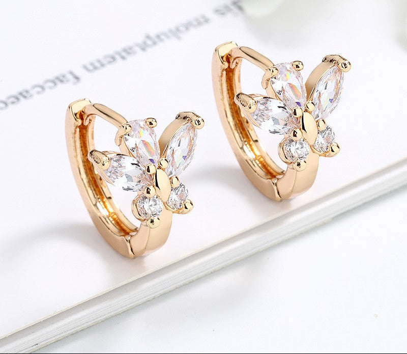 18K Gold Plated Rainbow Butterfly Cubic Zirconia Huggie Hoop Earrings
