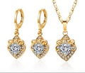 18K Gold Plated Vintage Heart-Shaped Cubic Zirconia Necklace & Earrings Jewelry Set