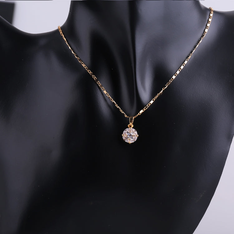 18K Gold Plated Luxury Round Cushion-Cut Zircon Necklace & Drop Earrings Jewelry Set