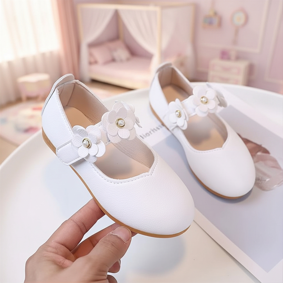 Elegant White Floral Dress Shoes for Girls - Princess Mary Jane Flats