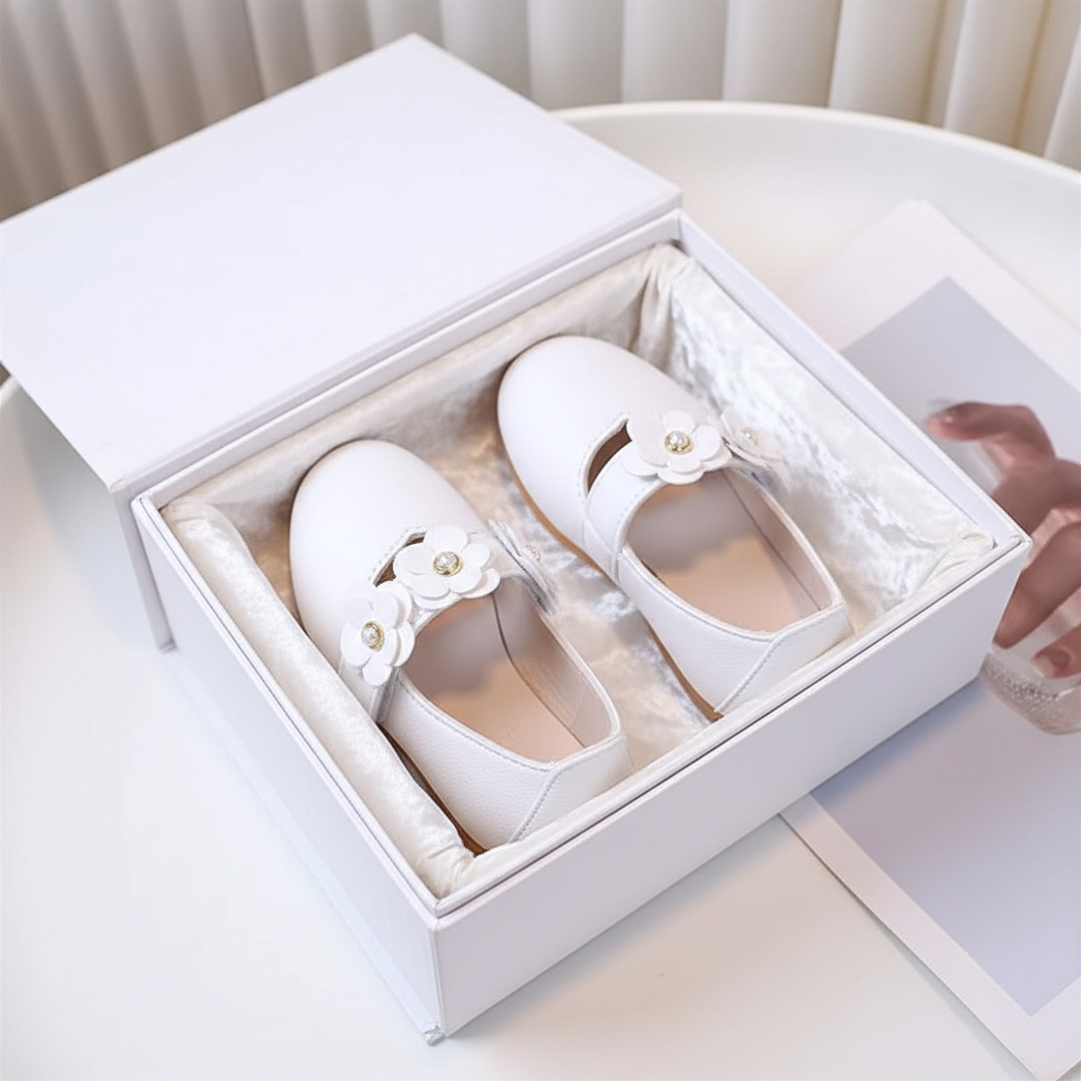 Elegant White Floral Dress Shoes for Girls - Princess Mary Jane Flats