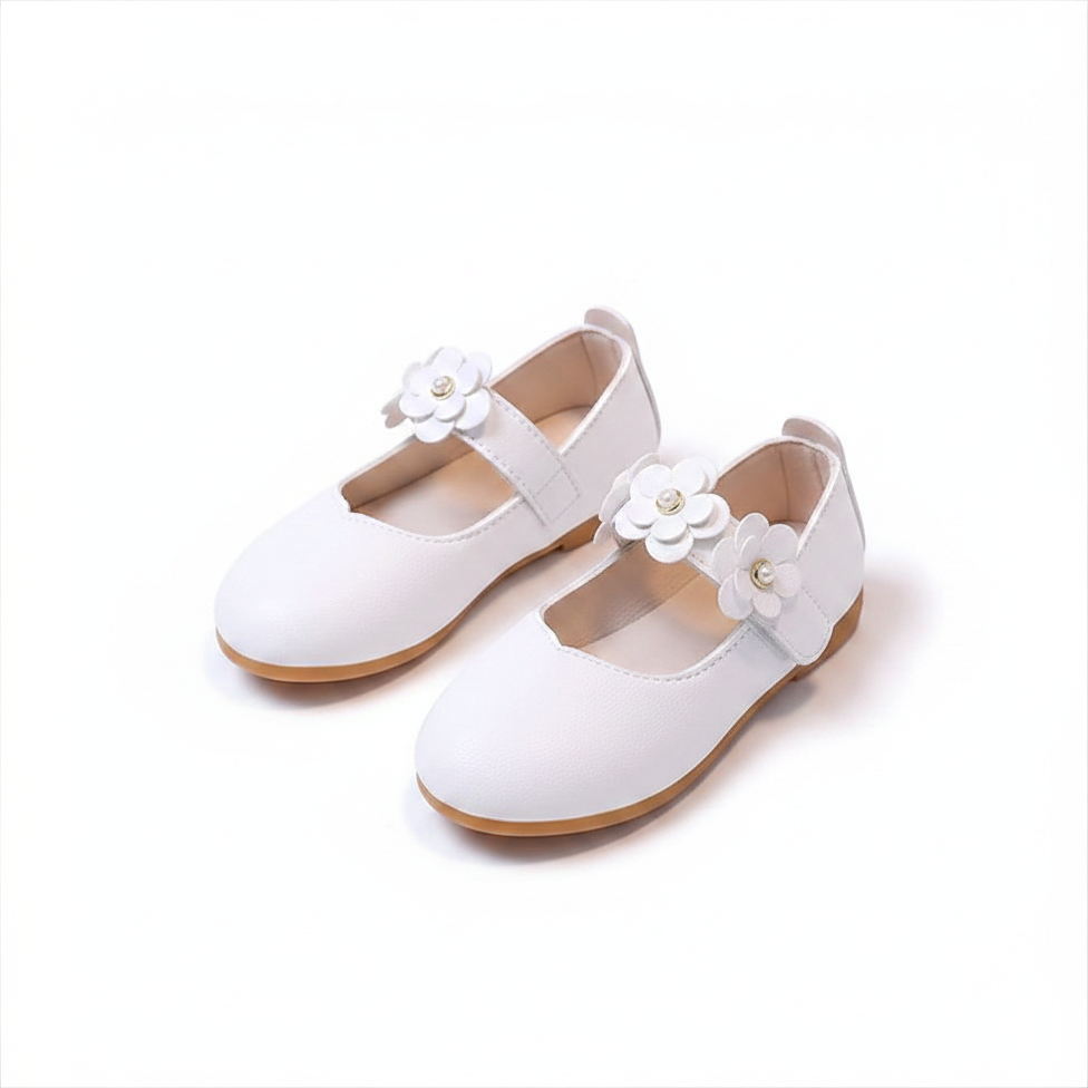 Elegant White Floral Dress Shoes for Girls - Princess Mary Jane Flats