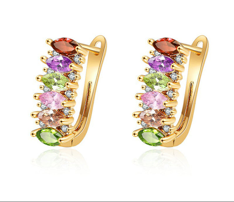 18K Gold Plated Luxury Marquise Cubic Zirconia Huggie Hoop Earrings