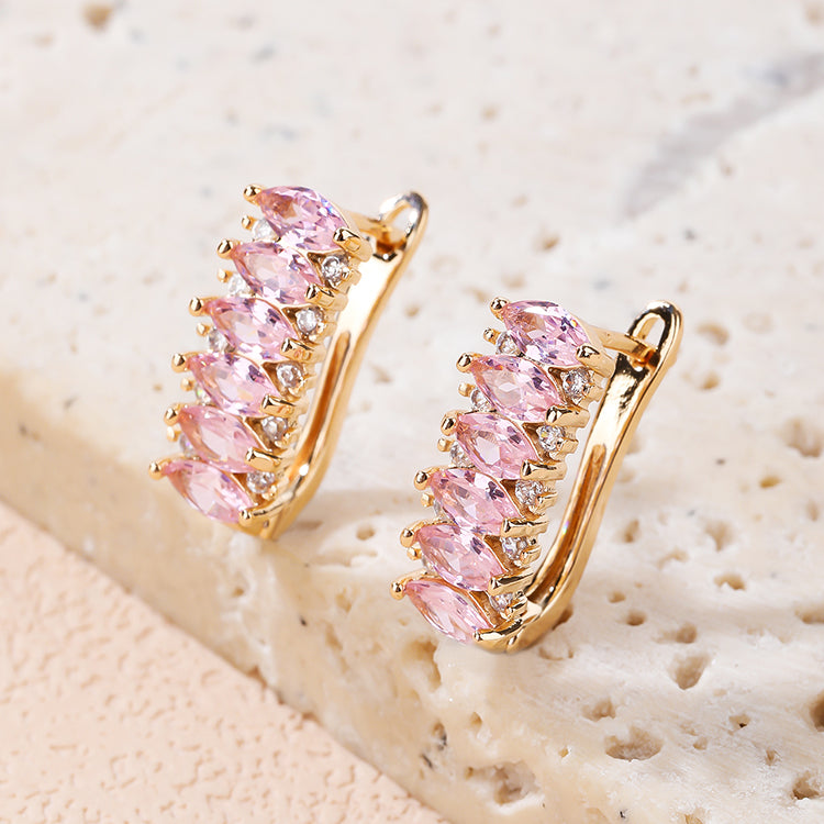 18K Gold Plated Luxury Marquise Cubic Zirconia Huggie Hoop Earrings