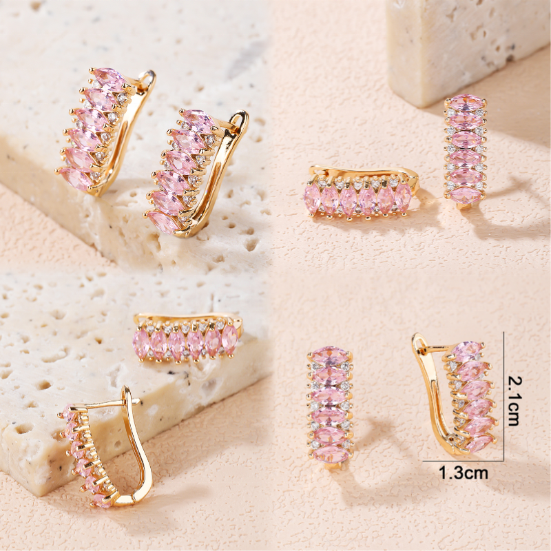 18K Gold Plated Luxury Marquise Cubic Zirconia Huggie Hoop Earrings