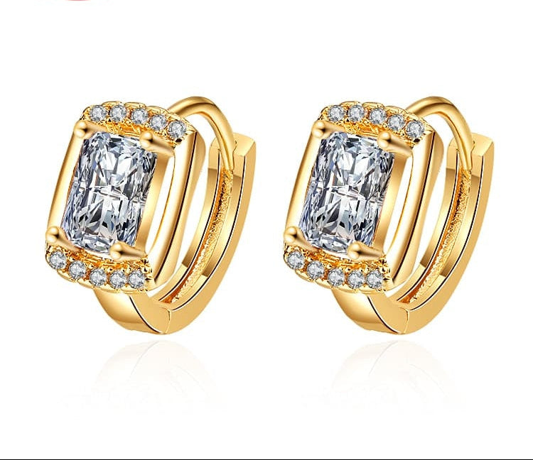 18K Gold Plated Luxury Radiant-Cut Cubic Zirconia Huggie Hoop Earrings