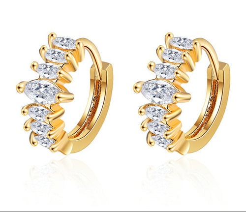 18K Gold Plated Colorful Marquise CZ Stone Geometric Hoop Earrings for Women