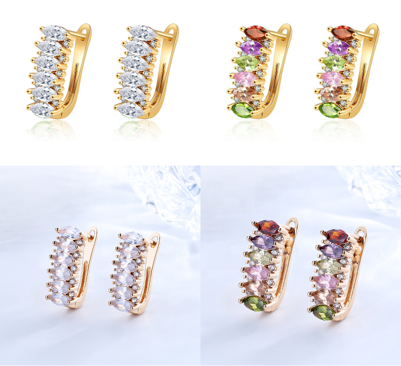 18K Gold Plated Luxury Marquise Cubic Zirconia Huggie Hoop Earrings