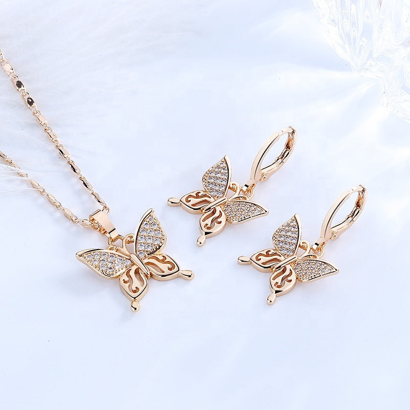 18K Gold Plated Colorful Butterfly Necklace & Earrings Jewelry Set
