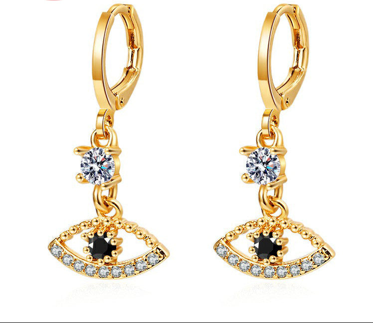 18K Gold Plated Mystic Evil Eye AAA Cubic Zirconia Necklace & Huggie Earrings Jewelry Set