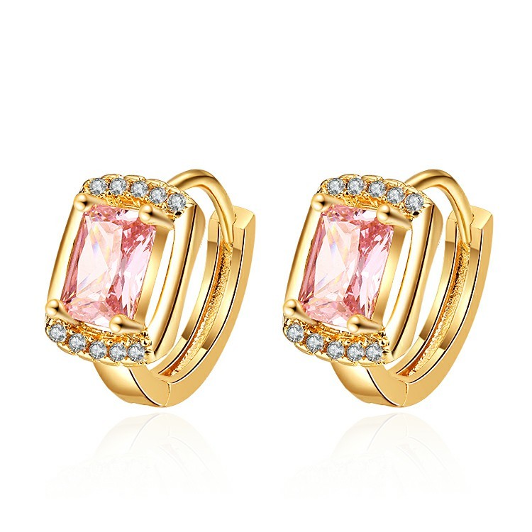 18K Gold Plated Luxury Radiant-Cut Cubic Zirconia Huggie Hoop Earrings