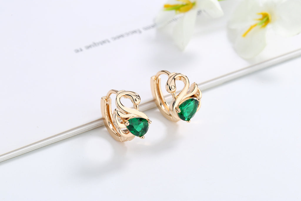 18K Gold Plated Majestic Swan Cubic Zirconia Huggie Hoop Earrings